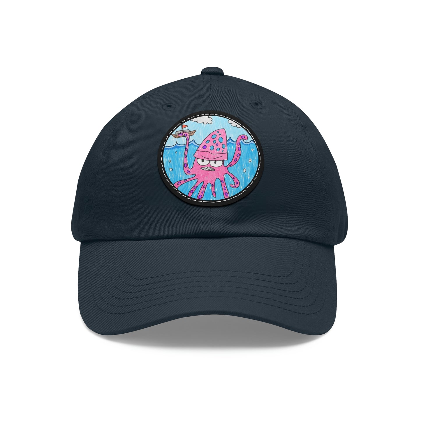 The Kraken Octopus Clean Graphic Dad Hat with Leather Patch (ラウンド)