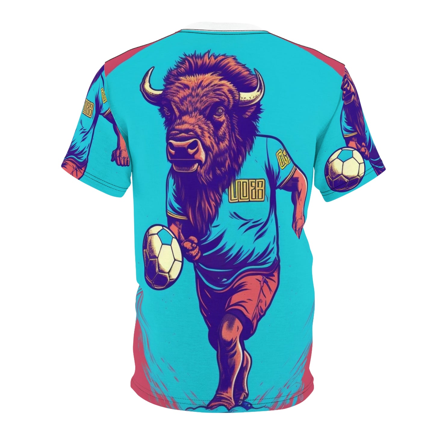 American Bison Soccer Player Sport Buffalo Graphic Camiseta unisex cortada y cosida (AOP) 