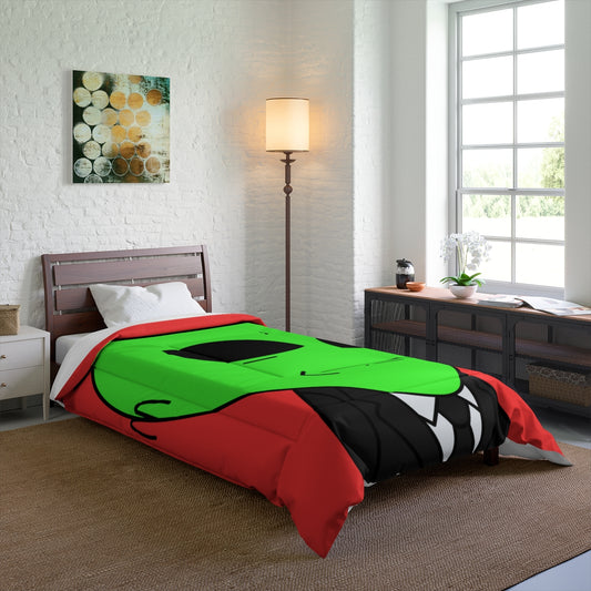 Green Hair Alien Business Black Suit Large Okay Mouth Visitor Bed Comforter