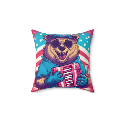 Accordion Musical Bear USA American Style Animal Spun Polyester Square Pillow