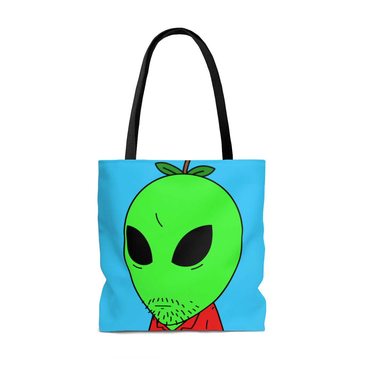 Green Apple Head Alien Camisa con cuello rojo sin afeitar Visitante AOP Bolsa de tela 