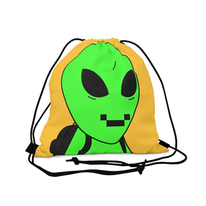 Green Alien Visitor Digital Face Black Backpack Outdoor Drawstring Bag