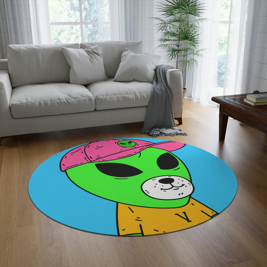 Green Alien Visitor Dog Bear Face Yellow V T Shirts Pink Visi Hat Round Rug - Visitor751