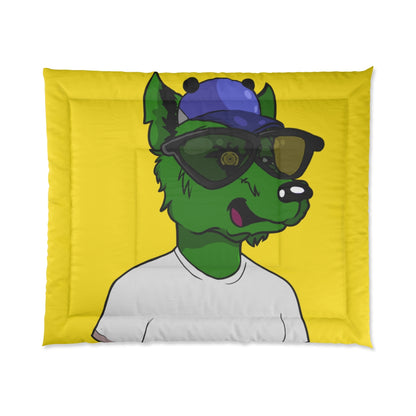 Wolf Cyborg Dog Large Black Sunglasses Green Wolve Fur White T Shirt Bedroom Comforter