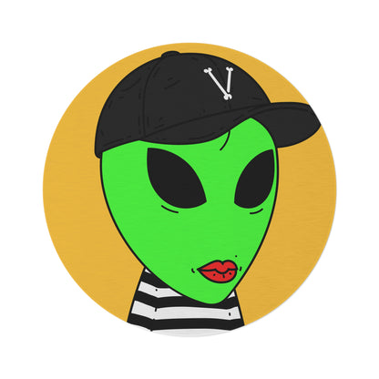 Black Striped Shirt Visitor Green Alien Black Cap V Round Rug - Visitor751