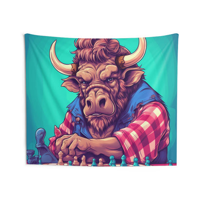 Chess Game Champ Master Bison Buffalo Style Indoor Wall Tapestries