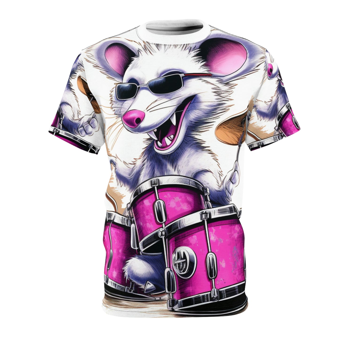 Opossum Drum Band Furry Animal Graphic Anime Unisex Cut & Sew Tee (AOP)