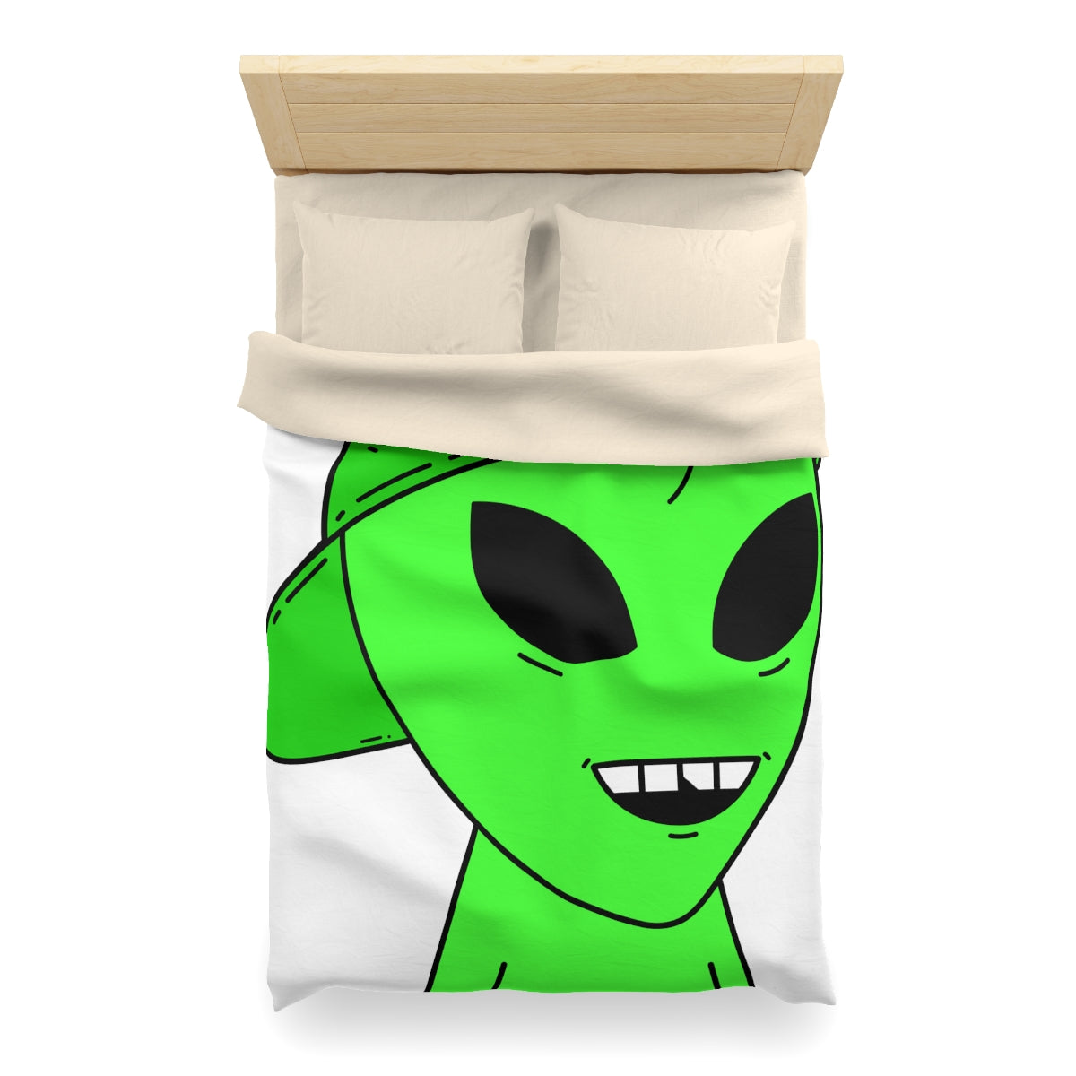 The Green Alien Visitor with Hat Microfiber Duvet Cover