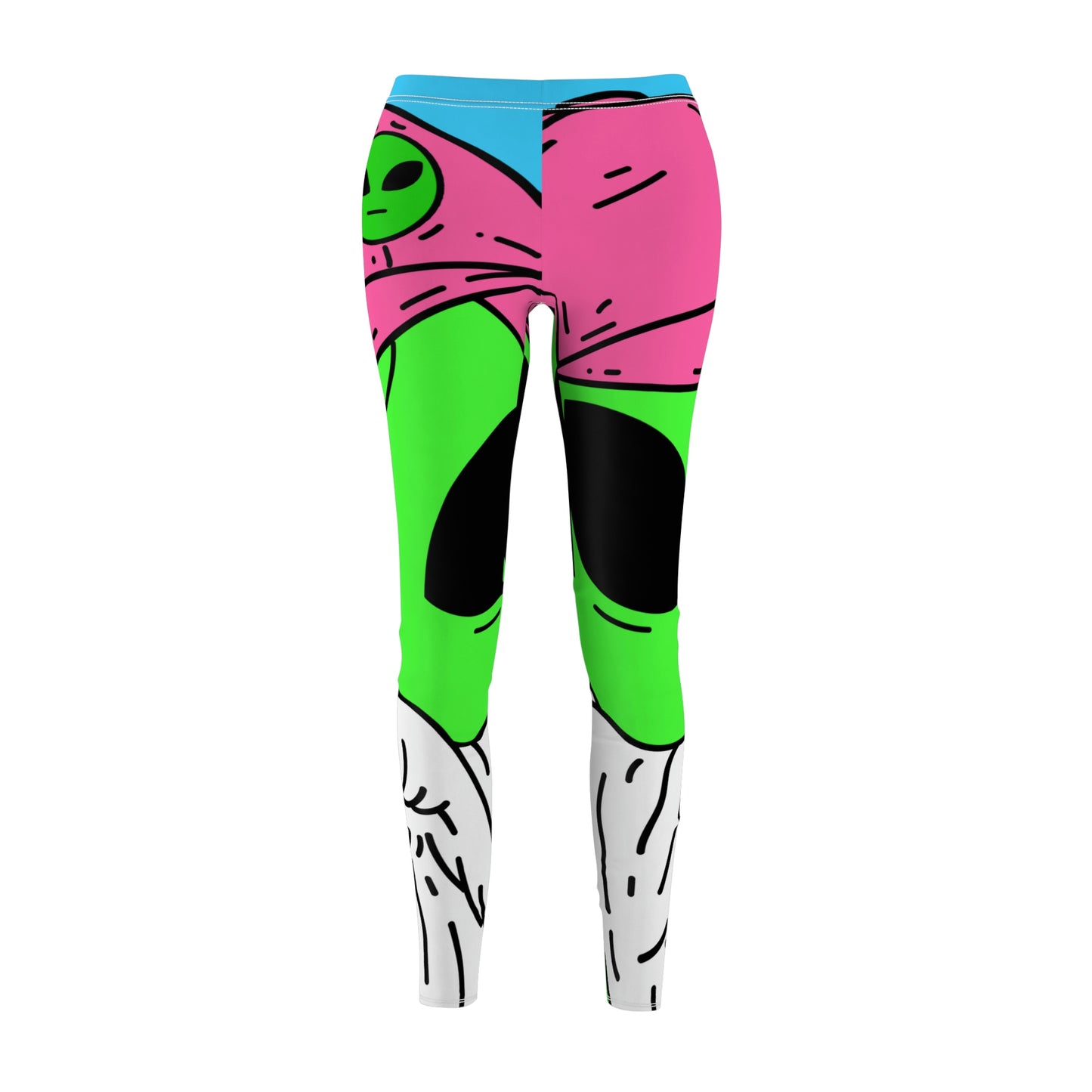 Beard Visitor Pink Hat Alien Cartoon Women's Cut & Sew Casual Leggings (AOP)