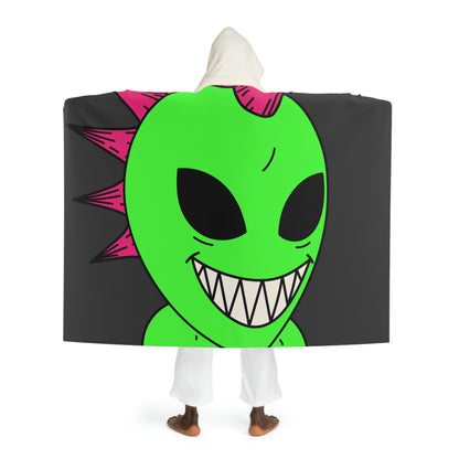 Spiked Pink Hair Muscle Big Smile Green Alien Visitor Hooded Sherpa Fleece Blanket