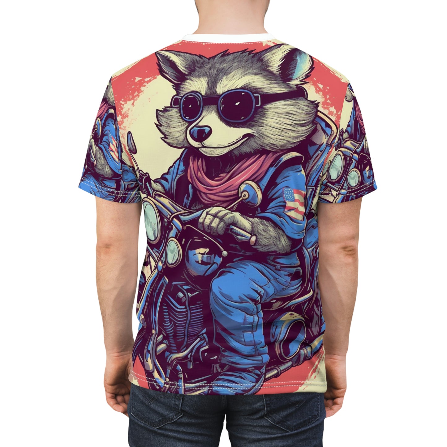 Patriotic Biker Raccoon Rider USA Style Animal Unisex Cut & Sew Tee (AOP)