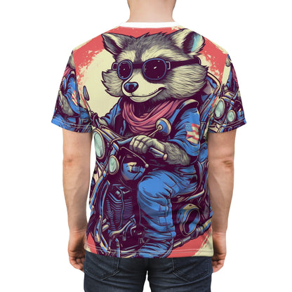 Patriotic Biker Raccoon Rider USA Style Animal Unisex Cut & Sew Tee (AOP)