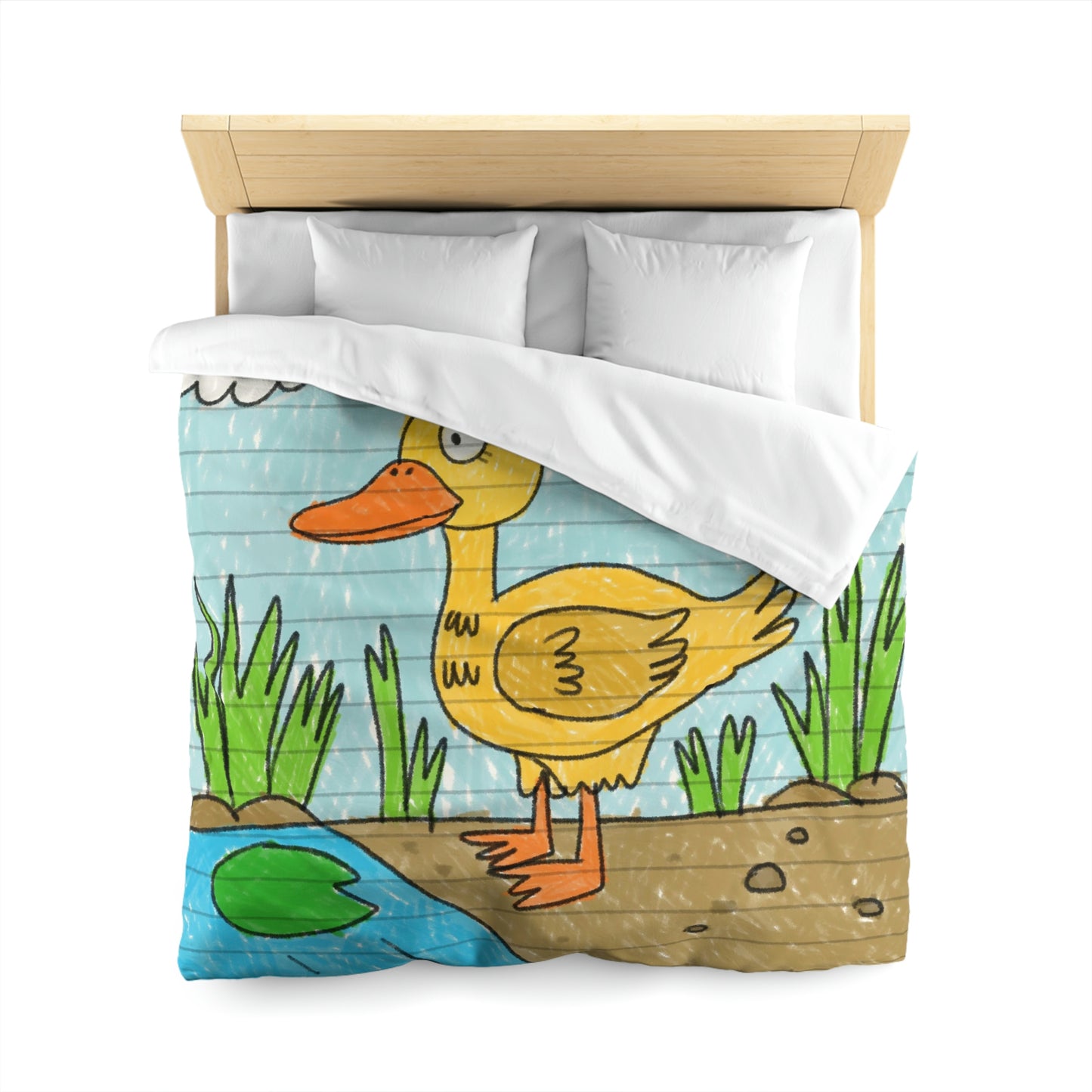 Yellow Duck Bird Pond Microfiber Duvet Cover