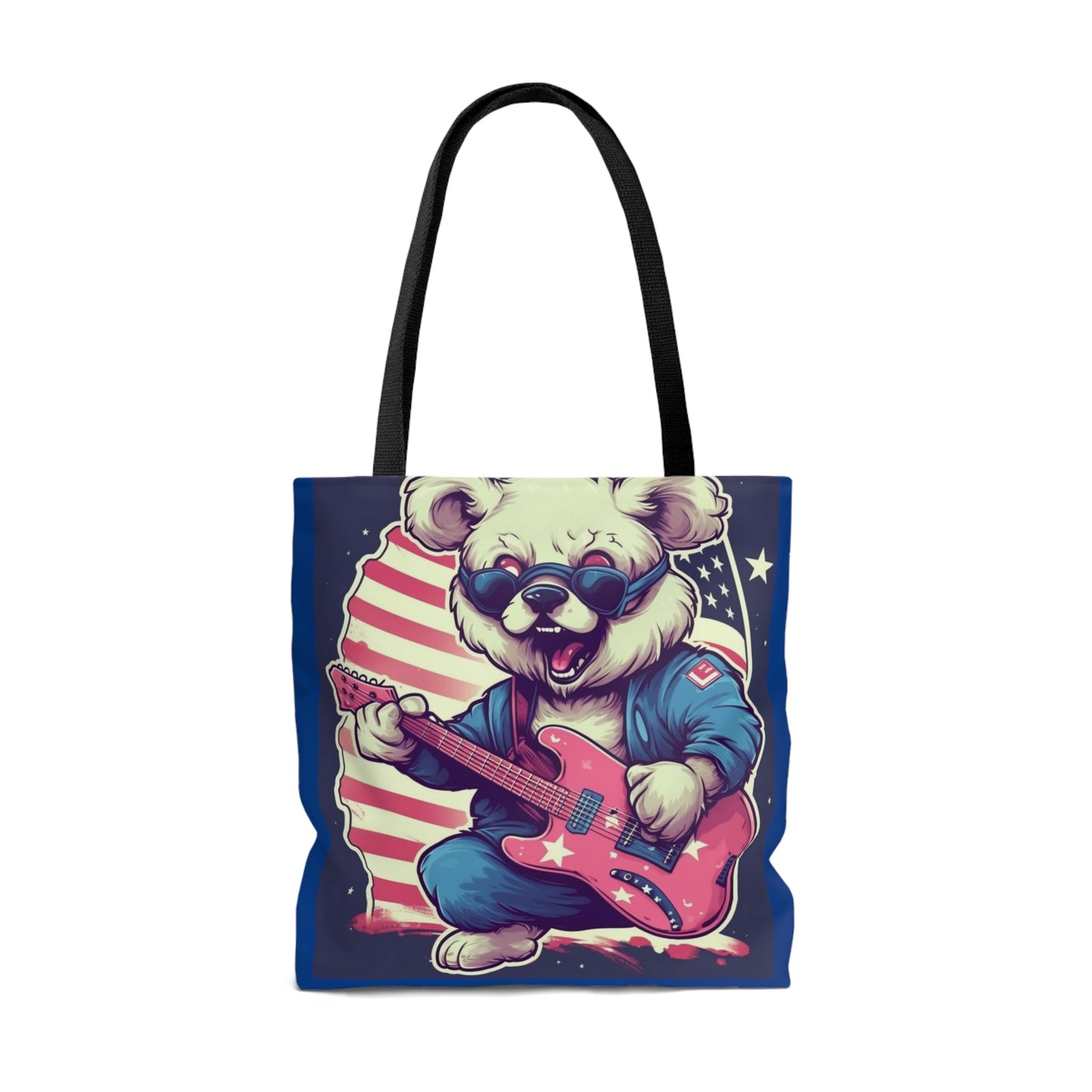 Rock and Roll Independence: Patriotism Patriotic Bear's Guitar Tote Bag (AOP)