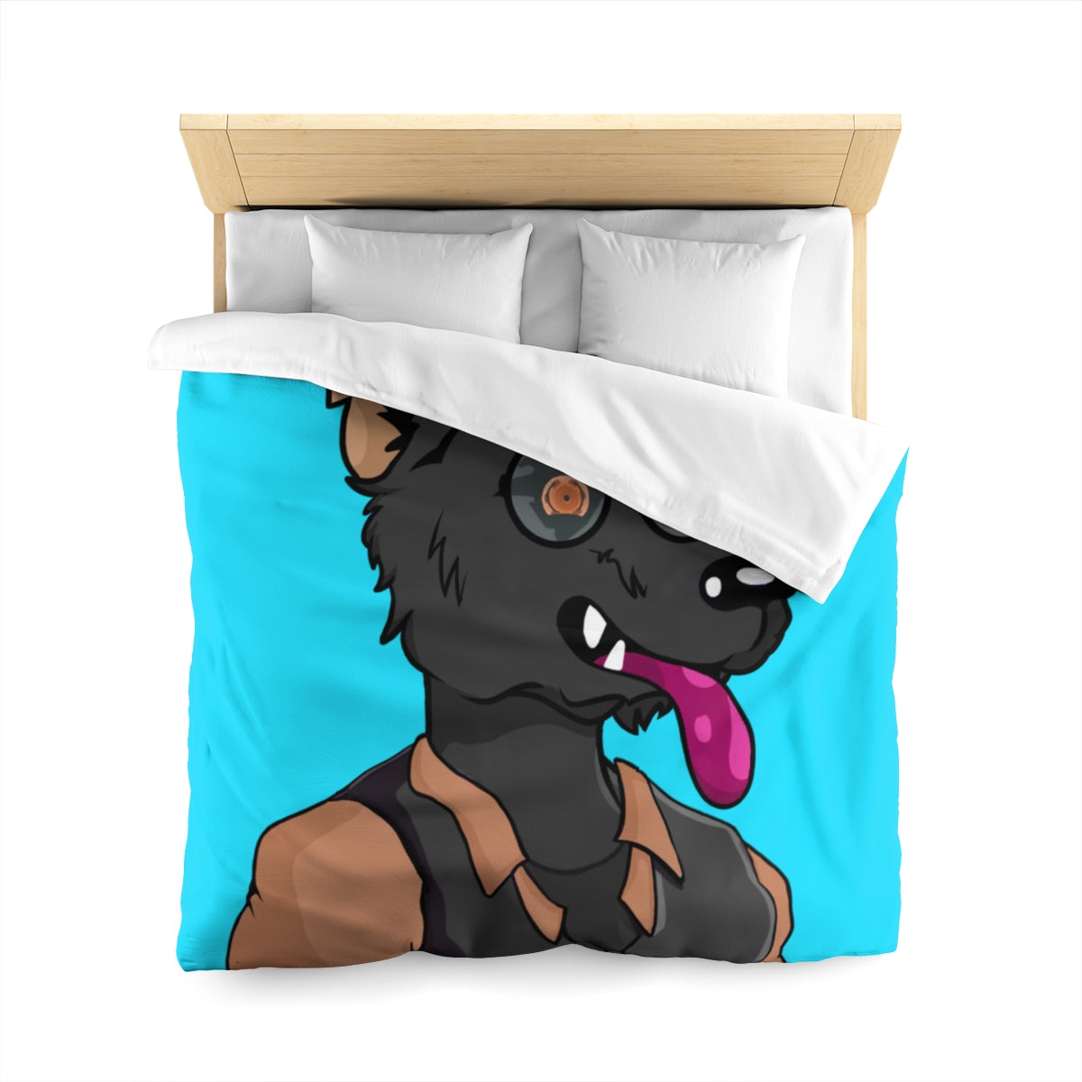 Cyborg Wolf Detective Tongue Out Round Glasses Microfiber Duvet Cover