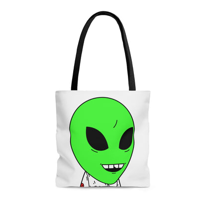 Visi Jersey Chipped Tooth Large Smile Face Green Alien Visitor AOP Tote Bag