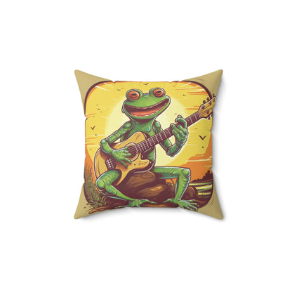 Swamp Frog Acoustic Guitar Player Outdoor Spun Polyester Square Pillow