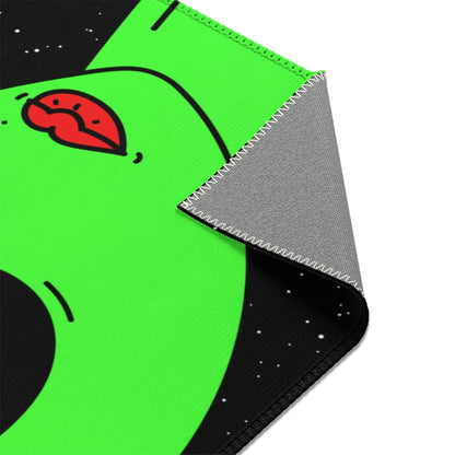 Mushroom Head Green Alien Visitor w/ Red Lips Area Rugs - Visitor751