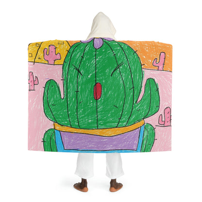 Desert Cactus Sumo Wrestler GraphicHooded Sherpa Fleece Blanket