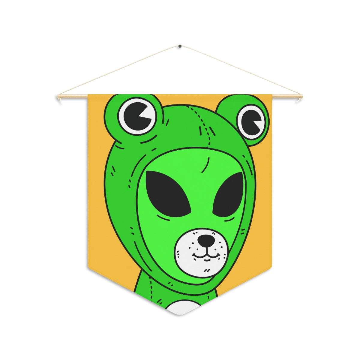 Green Kek Frog Alien Space Character Cartoon Dog Bear Face Visitor Pennant