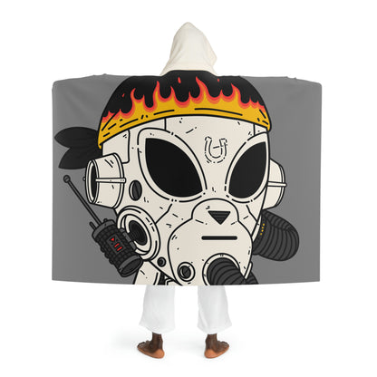 Burb Fire Bandana Horse Shoe Armored White Future Alien Cyborg Machine Visitor Hooded Sherpa Fleece Blanket