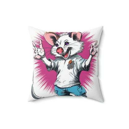 Energetic Possum Retro Art Funky Spun Polyester Square Pillow