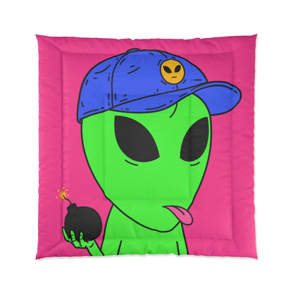 Green Alien Bomb Wield Hand Blue Visi Hat Visitor Bed Comforter