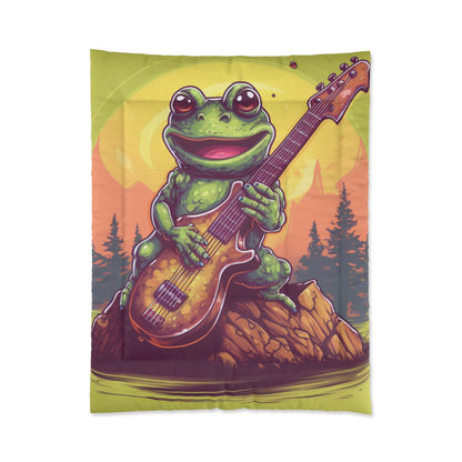 Classic Frog ontop a log Style Guitar Playing Musician Comforter