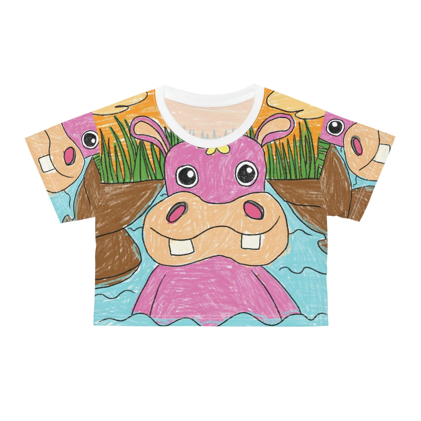 Hippo Hippopotamus Animal Creature Graphic AOP Crop Tee