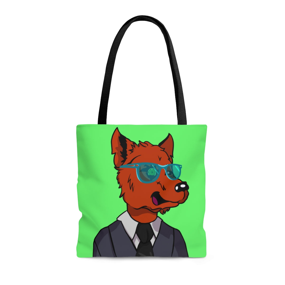 Cyborg Wolf Grey Suit Black Tie Blue Glasses Orange Fur AOP Tote Bag