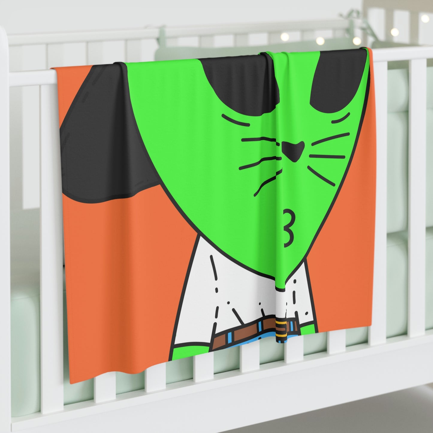 Cat Whiskers Visitor Green Alien Heart Nose Black Cap Baby Swaddle Blanket