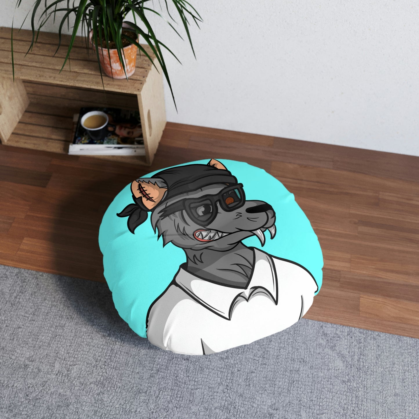 Grey Wolf Werewolve Cyborg Shirt Wolf Tufted Floor Pillow, Round