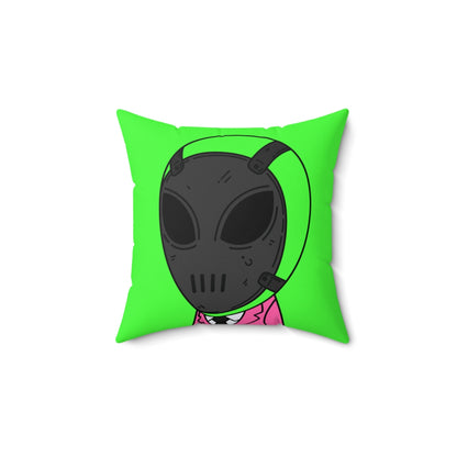 Green Alien Black Space UFO Mask Pink Suit Visitor Microfiber Spun Polyester Square Pillow