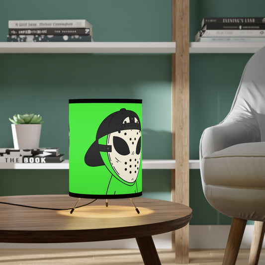 White Hockey Mask Green Alien Visitor Tripod Lamp with High-Res Printed Shade, US\CA plug