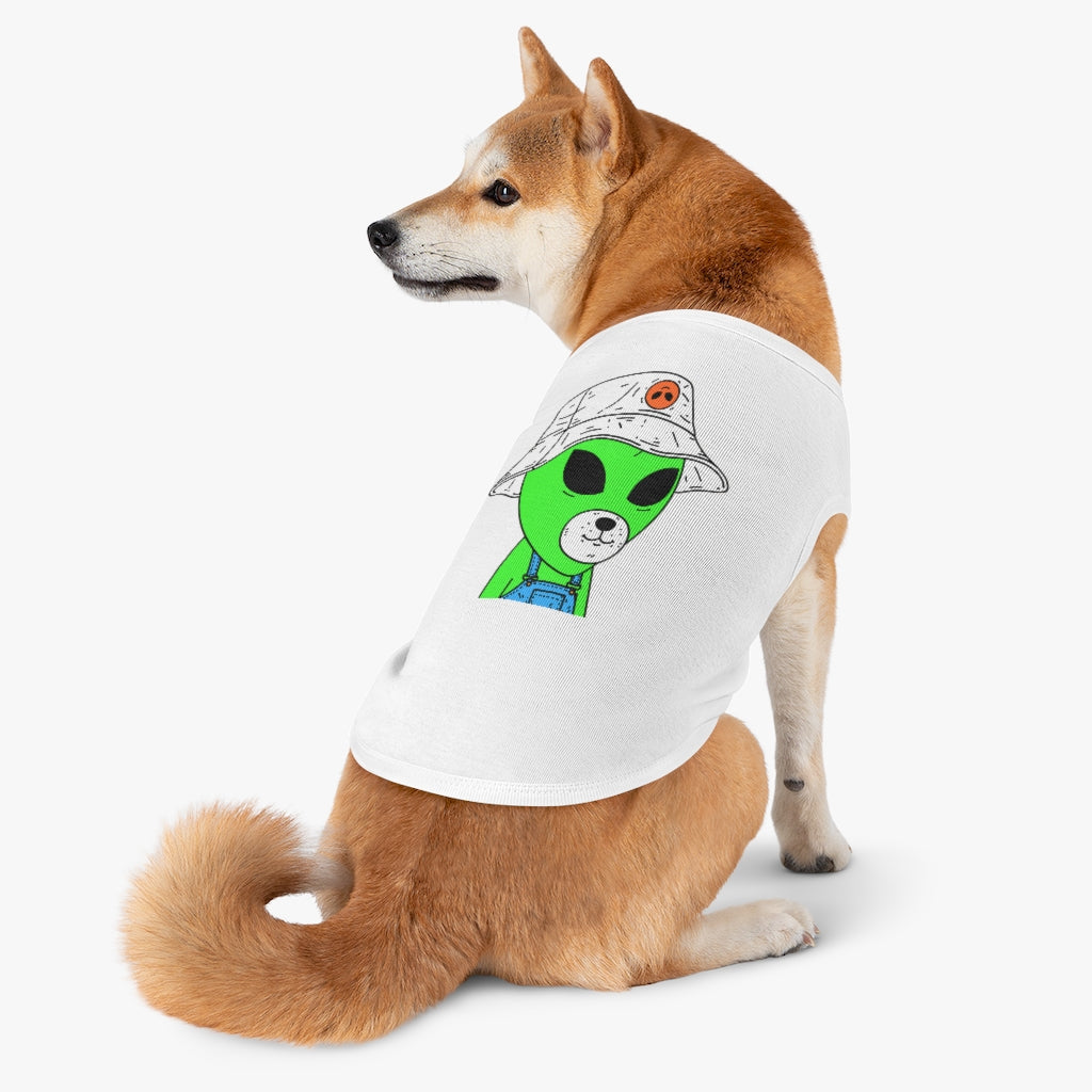 Green Dog Face Visitor Alien Hat Farmer Trousers Pet Tank Top - Visitor751