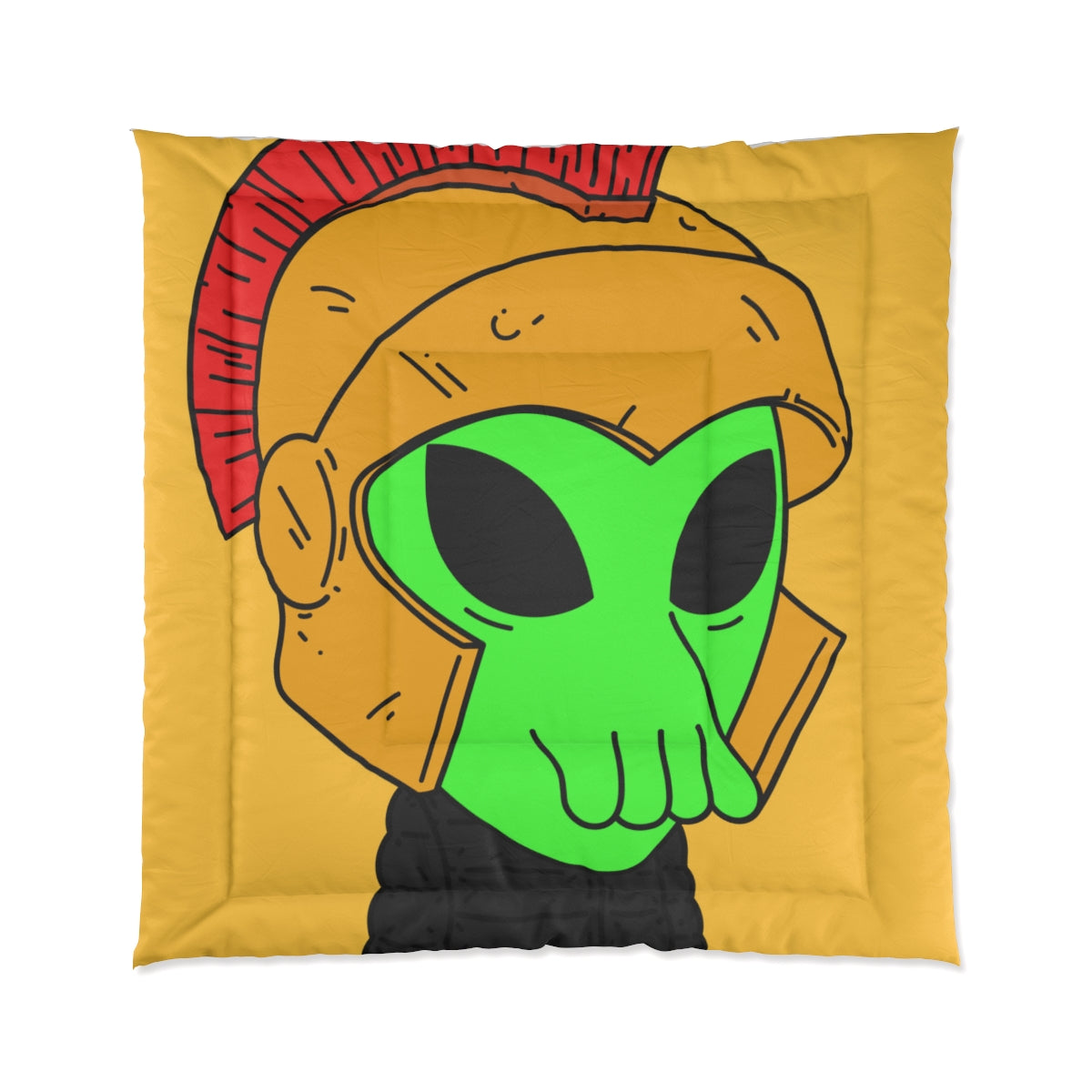 Green Spartan Helmet Alien Squid Mouth Visitor Bed Comforter