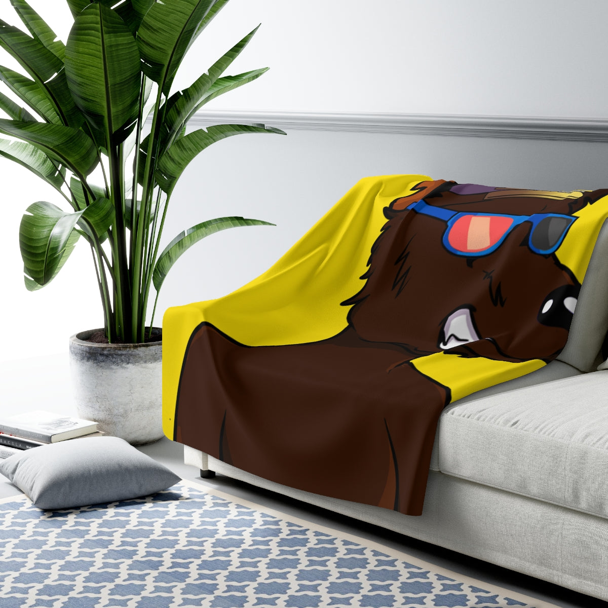 Wolf Cyborg Wolve Sailor Hat Shirtless Sunglasses Brown Fur Sherpa Fleece Blanket