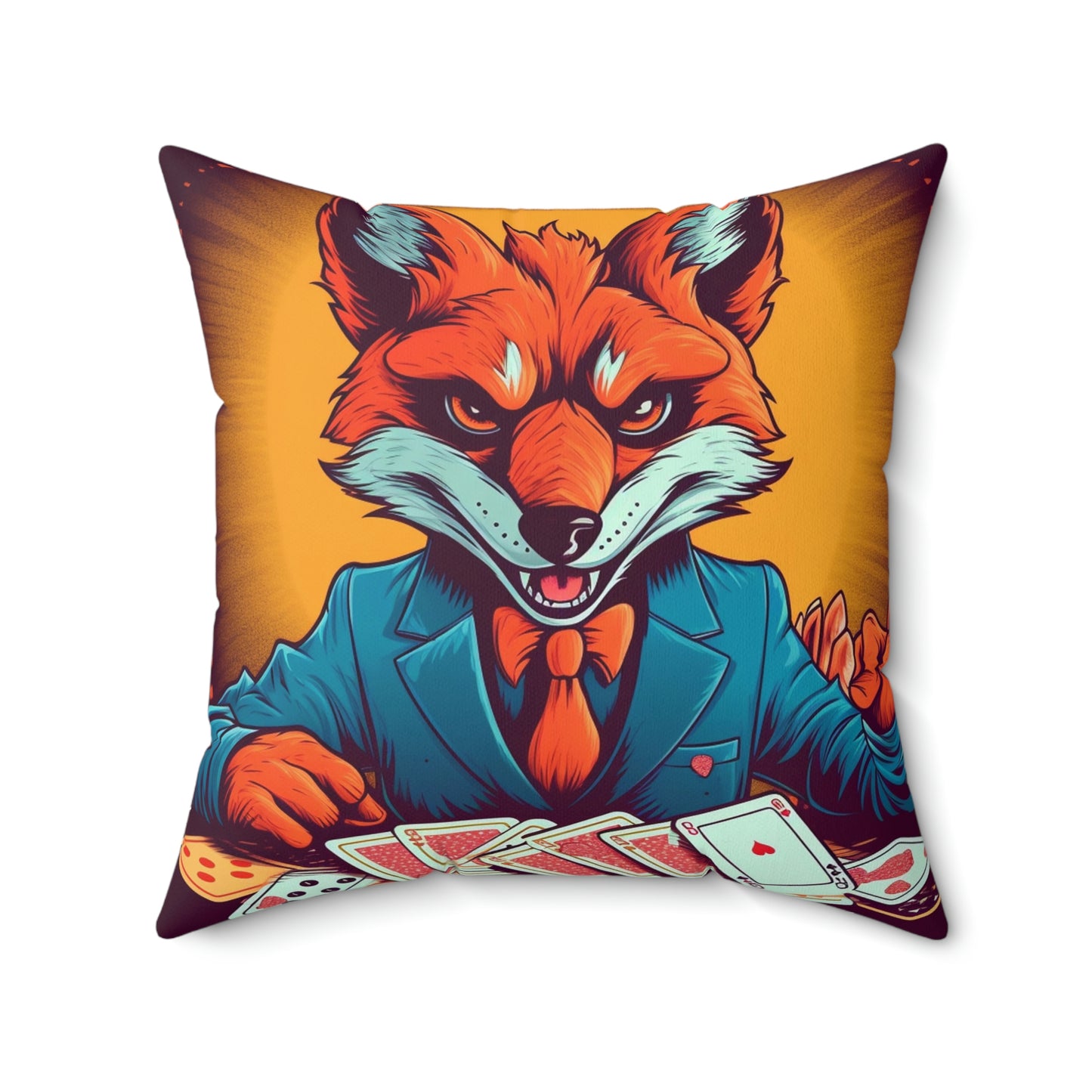 Fox Poker Animal Star Player Game Graphic Spun Polyester Square Pillow