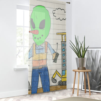 Construction Builder Building Alien Veggie Visi Vegetable Visitor Window Curtain