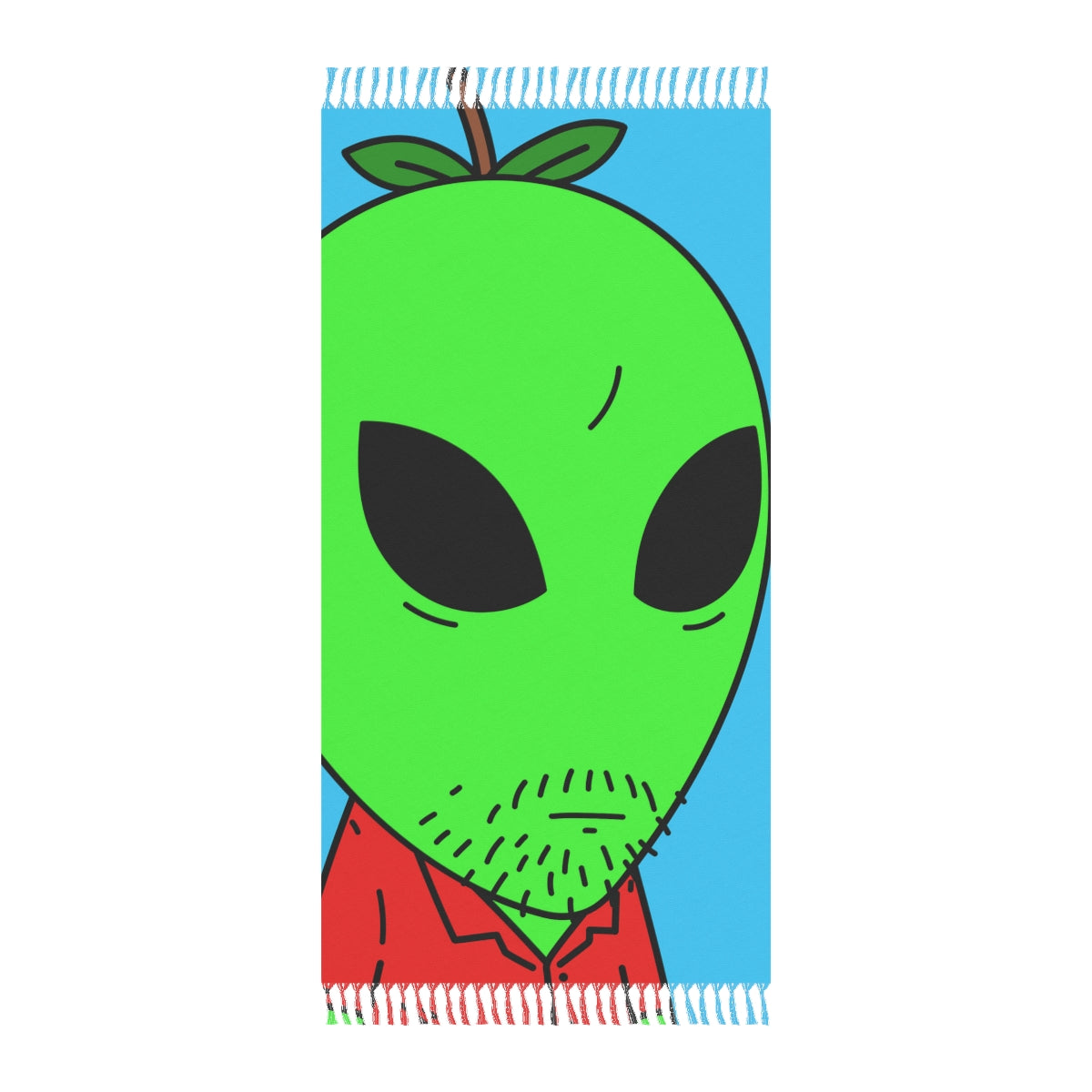 Green Apple Head Alien Unshaven Red Collar Shirt Visitor Boho Beach Cloth