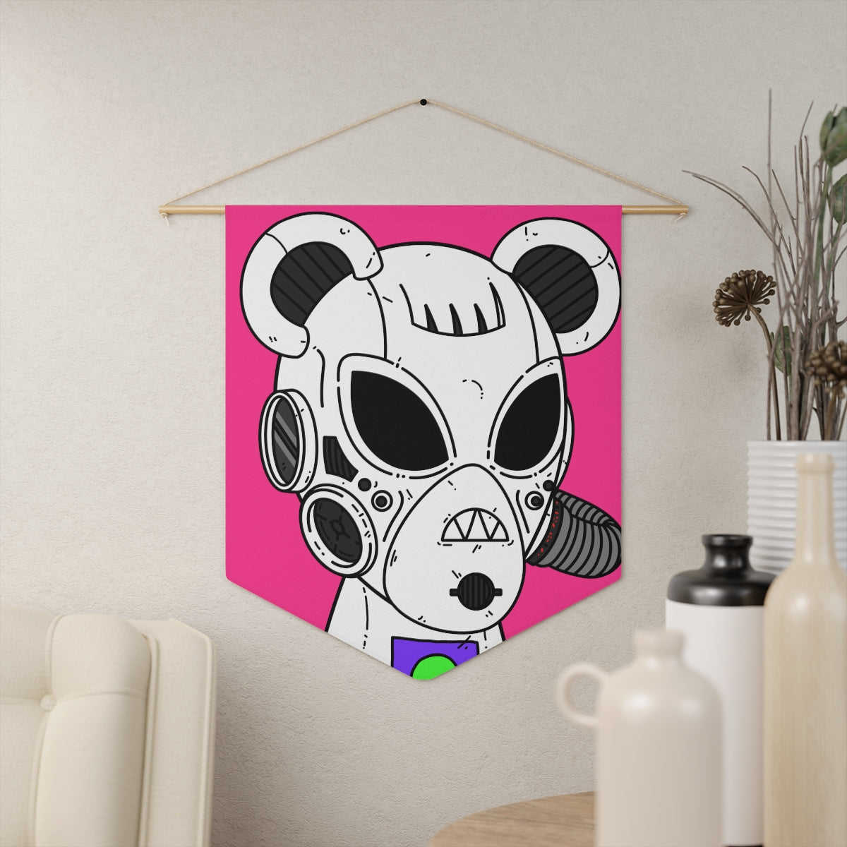 Armored White Mouse Ears Future Alien Cyborg Machine Visitor  Pennant