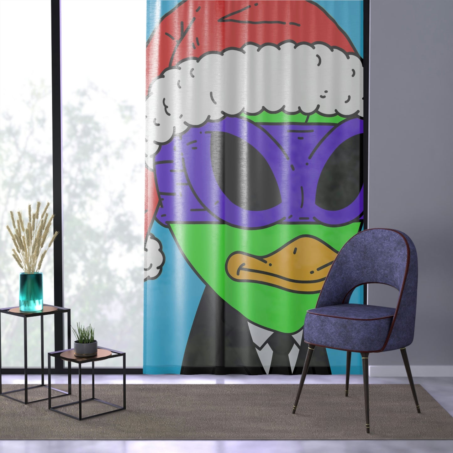 Santa Christmas Alien Visitor751 Window Curtain