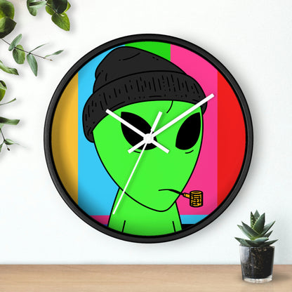 Pipe Smoking Green Alien Black Beanie Wall clock