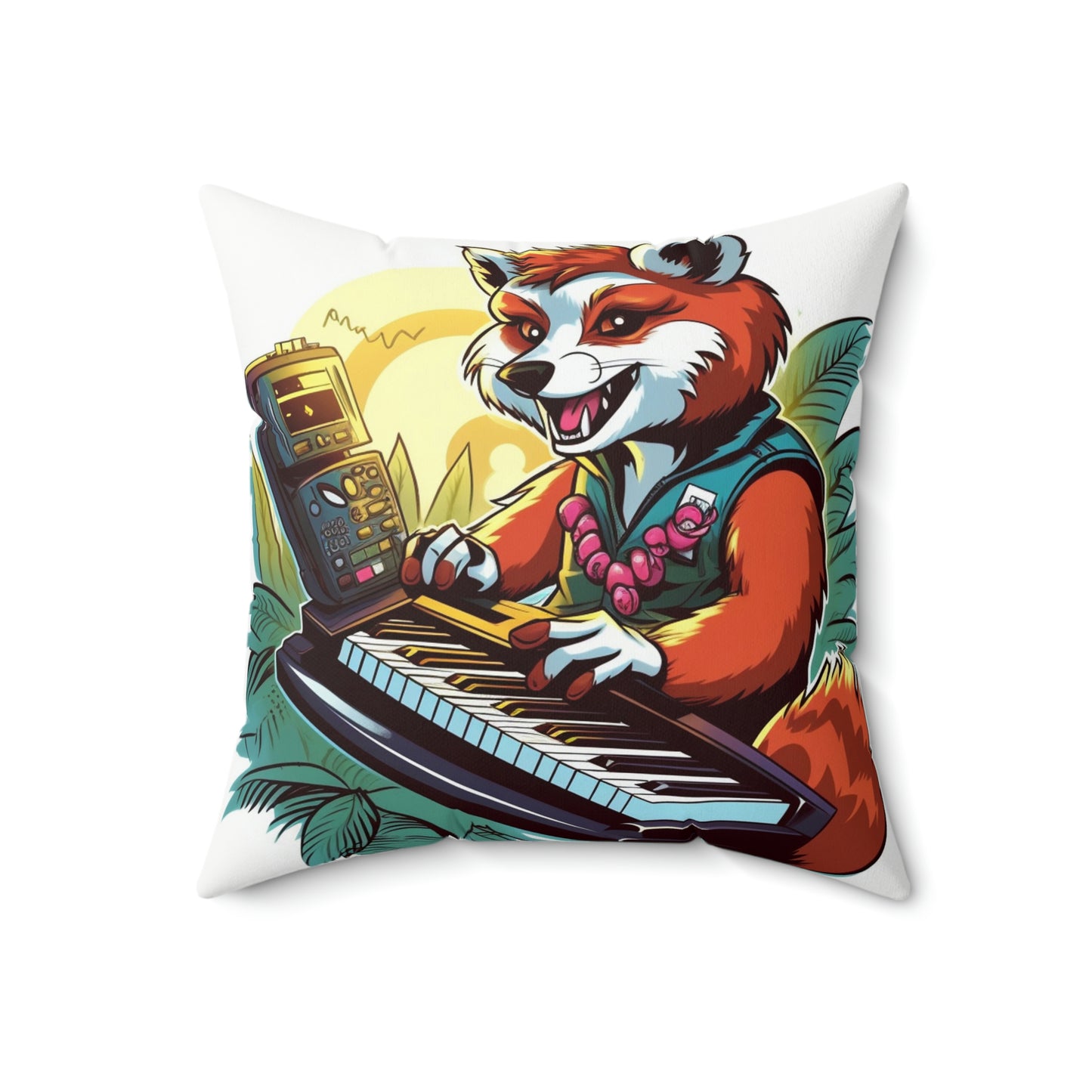 Red Panda Keyboard Music Piano Graphic Spun Polyester Square Pillow