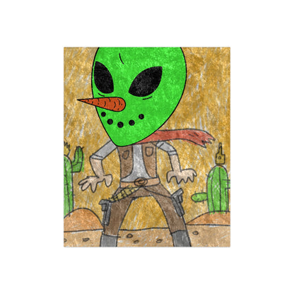 Cowboy Pistol Gun Draw Alien Veggie Visi Vegetable Visitor Crushed Velvet Blanket