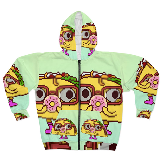 Donut Postre Azúcar Taco AOP Sudadera con capucha unisex con cremallera 