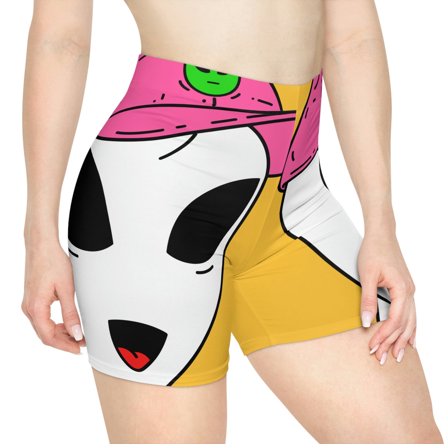 White Visitor Alien Pink Visi Hat Graphic Women's Biker Shorts