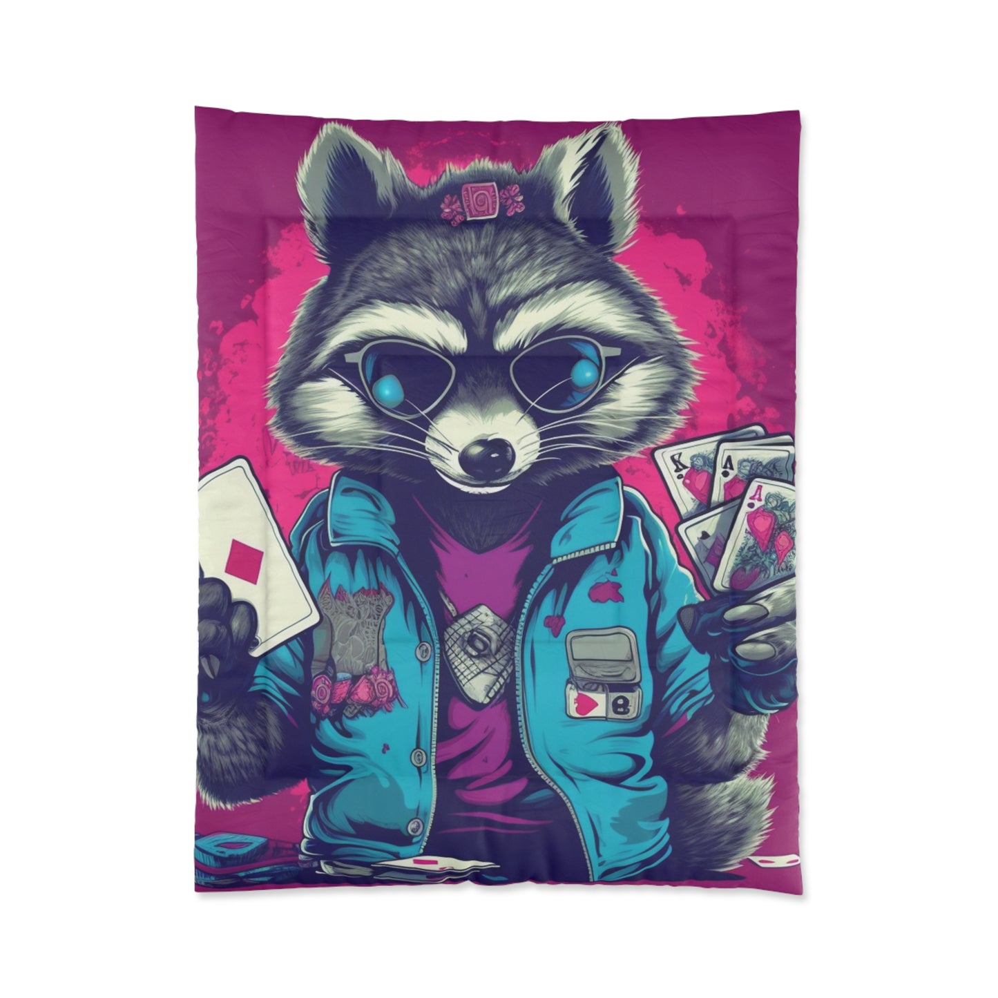 Raccoon Poker Card Player Furry Champion Comforter