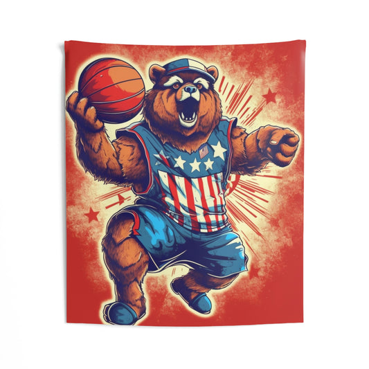 Slam Dunk for Independence:Patriotic Bear's 4th of July Basketball Game Indoor Wall Tapestries