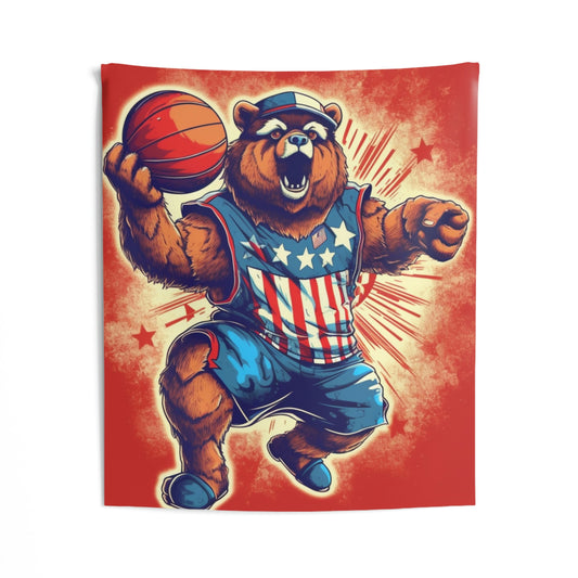 Slam Dunk for Independence: Tapices de pared para interiores del juego de baloncesto del 4 de julio del Patriotic Bear 